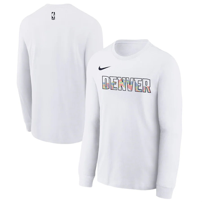 Men's Denver Nuggets White 2024/25 City Edition Essential Logo Long Sleeve T-Shirt